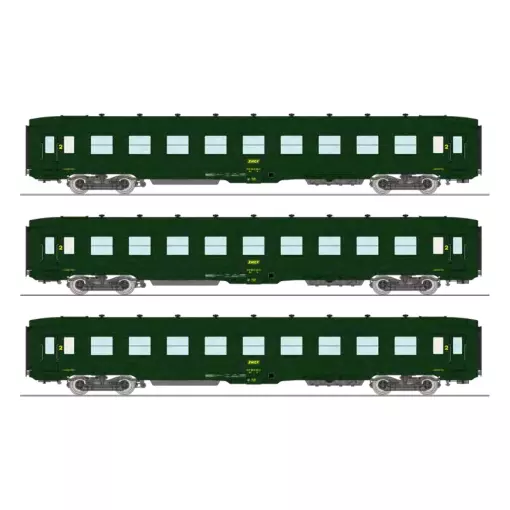 Set of 3 Green DEV AO Couchettes REE MODELES VB405 -SNCF - HO 1/87 -Ep IV