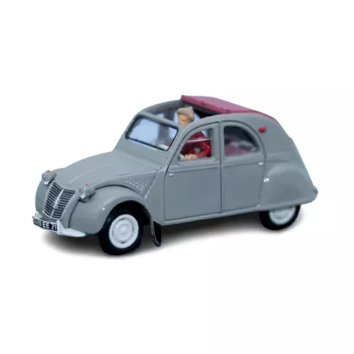 Véhicule Citroën 2CV AZLP grise, capote aperta, un personaggio, SAI 1605 HO 1/87