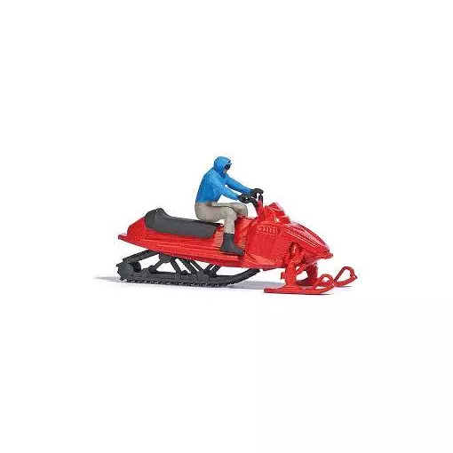 Red snow scooter / snowmobile with driver BUSCH 7818 HO 1/87