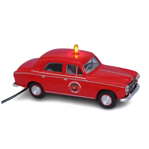 Peugeot 403 8cv, sapeurs pompiers de Paris, avec gyrophare clignotant et boitier de clignotement - Sai 0903 - HO 1/87