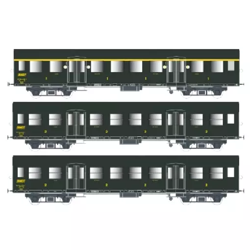 Set de 3 Voitures Romilly - A10 1/2T+B9 1/2T+B9 1/2T - Vert - SNCF - EP. IV - EPM 41.33.06 - HO : 1/87 