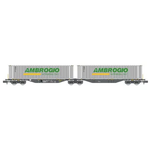 Wagon Sggmrss 90 NOVA + 2 Conteneurs "AMBROGIO INTERMODAL ONLY" - REE MODÈLES NW-232 - N 1/160 - SNCF - VI