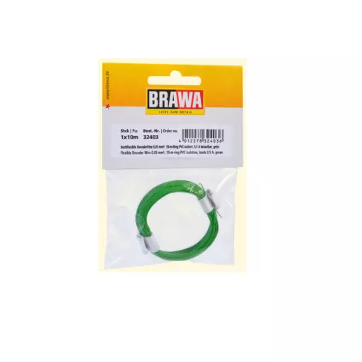 Bobine de fil de câblage Vert Brawa 32403 - 10 mètres - 0.05 mm² - HO | N