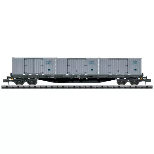 Container wagon Rgs3910 & 3 MiniTrix 18431 containers DR N : 1/160 EP IV