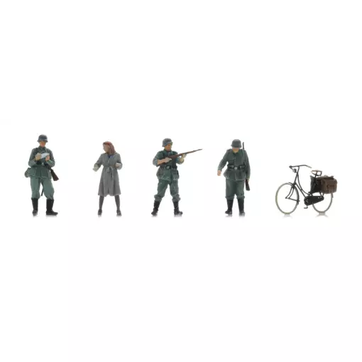 Poste de contrôle de la Wehrmacht & femme à vélo - 4 personnages - ARTITEC 5720007 - 1/72