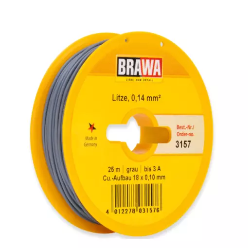 Bobine de fil gris 0.14 mm² - 25 mètres - Brawa 3157