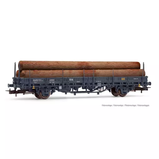 Vagón de ejes cargado con troncos - librea gris