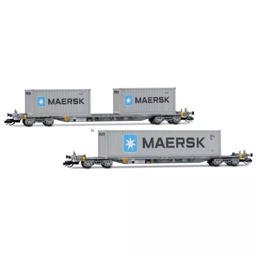 Coffret de 2 wagons porte-conteneurs  MAERSK - Arnold HN9765 - TT 1/120 - SNCF - EP VI