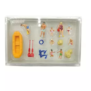 Lot de 9 Personnages A La Plage avec Accessoires - Preiser 10692 - HO : 1/87