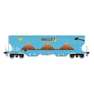 Wagon céréalier Tagnpps, bleu clair, nouveau logo Millet, logo maïs et soleil - LS Models 30588 - HO 1/87 - Millet - Ep VI - 2R