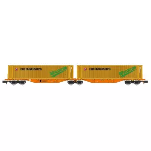 Wagon Sggmrss 90 WASCOSA + 2 Conteneurs 45’ "CONTAINERSHIPS MAGNUM" - REE MODÈLES NW-233 - N 1/160 - SNCF - VI