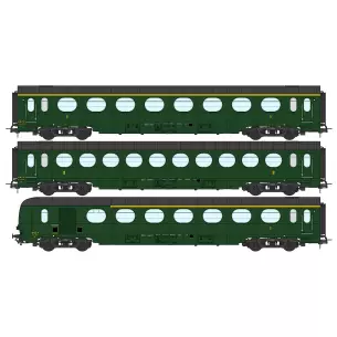 Coffret de 3 voitures Allégées ÉTAT A8, B10 et A6d, vert 306 - Ree Modèles VB494 - SNCF - HO 1/87 - EP. III B - 2R