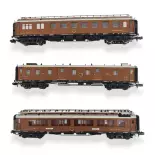  Set of 3 Express cars - HOBBYTRAINS H22105 - N 1/160 - CIWL