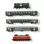 Set of 5 Analogue Electric Train Elements 1670-27 & ROCO Passenger Cars 61493 - OBB HO