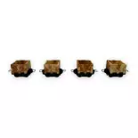 Set of 4 boxcars without brakes - Minitrains 3003 - HOe 1/87 - Ep III