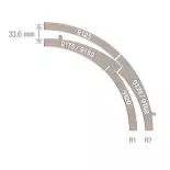 Weiche rechts gebogen R1/R2 Fleischmann 9169 Metallherz Code 80 - N 1/160