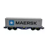 Wagon porte-conteneurs Modalis chargé d'un conteneur Maersk - PT Trains 100264 - HO SNCF