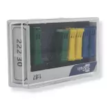 Set of 6 100L Bins - Blue/Yellow/Green - 87Train 22230 | HO 1/87