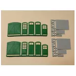 Set di 8 porte, 2 cancelli, 4 corrimano, 8 gradini - Verde - AUHAGEN 80250 - HO 1/87