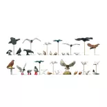 Ensemble d'oiseaux variés Preiser 10169 - HO 1:87