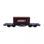 Wagon porte-conteneurs Modalis chargé d'un conteneur Marfret - PT Trains 100263 - HO SNCF