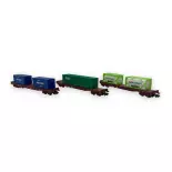 Coffret 3 wagons portes-conteneurs - Minitrix 15072 - N 1/160 - SNCF - Ep VI - 2R