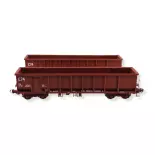 Set 2 Wagons Tombereaux FAS rouge 606 REE MODELES WBSE012 - SNCF - HO 1/87