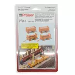 4 Remolques de carro eléctrico naranja PREISER 17128 - HO 1/87 - EP IV