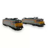 Coffret de 2 locomotives électrique BB 22404 / BB 22405 livrée grise et bande orange avec logo nouille