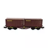 Wagon porte-conteneurs Sgmmnss chargé de deux conteneurs TOUAX - PT Trains 100202 - HO 1/87e