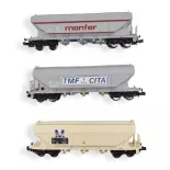 Coffret de 3 Wagons céréaliers dif "Monfer - Millet & TMF CITA" ARNOLD HN6016 - N 1/160 - SNCF - EP V