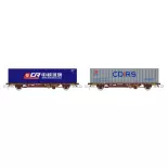 Set 2 Wagons Porte-Conteneur Lgns TOUAX MF Train N33372 - N 1/160 - EP VI