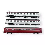 Coffret de 2 voitures Mistral 56 A8u + A5ru + 1 voiture restaurant Vru - LS Models 41109 - HO 1/87 - SNCF - Ep IVa - 2R