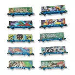 Set of 10 container wagons MFTRAIN N71012 - N 1/160 - RENFE - EP VI