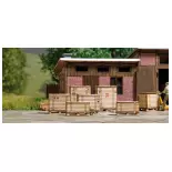 set of 6 BUSCH 1811 pallets with wooden crate - HO 1/87