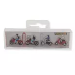 Set of 4 motorcyclists/characters, motorbikes and scooters FALLER 151669 - HO 1/87 -