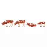 Lot de 8 vaches blanches tachetées brun - Faller 151903 - N 1/160