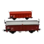 set of 2 ROCO 77040 sliding roof dumper wagons - CSD - HO 1/87
