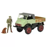 MB Unimog 401 vrachtwagen, jager en hond - SCHUCO 450254800 - O 1/43