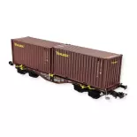 Vagón portacontenedores Sgmmnss cargado con dos contenedores TOUAX - PT Trains 100202 - HO 1/87ª