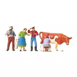 Pack de 4 Fermiers et 1 vache - Figurine - PREISER 10044 - Échelle HO : 1/87ème