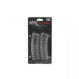 4 rails incurvés Unitrack (R370-22.5) 22,5 degrés - Kato 2-280 - HO 1/87
