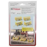4 Gele aanhangwagens elektrische trolleys PREISER 17127 - HO 1/87 - EP IV