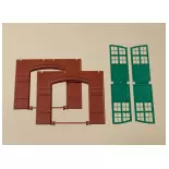 2 red walls 2326A with green opening gate AUHAGEN 80505 - HO 1/87 - 94x86mm