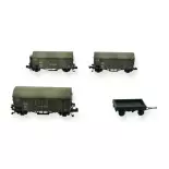 Set 3 Wagons couvert &  remorque HOBBY TRAIN H24204 - DRG/ Wehrmacht - N - Ep II