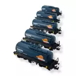 Conjunto de 5 vagones cisterna tipo Zaes REPSOL TRANSFESA MF Tren N71020 EP V-VI