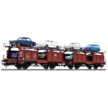 2 Laaes type wagens met rijtuigen - Trix 24332 - HO 1/87e