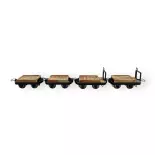 Lot de 4 wagons plats, 2 avec et 2 sans frein - Minitrains 3115 - HOe 1/87 - 2R