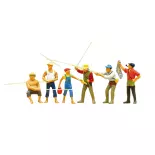Pack de 6 Pêcheurs à la ligne et pêcheurs sportifs - Figurine - PREISER 10077 - Échelle HO : 1/87ème