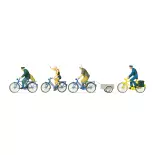 Pack de 4 cyclistes et remorque à vélo Preiser 10507 - HO 1:87
